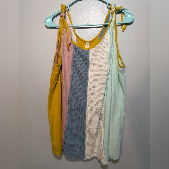 L Love Tops - Striped Tie-Shoulder Tank Top in Mustard, Pink, Blue, Cream, Mint